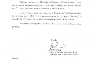 Screening test and demonstration for the post of demonstrator and lecturer Nursing1550730552.jpg